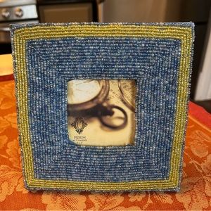 Pretty Beaded Photo Frame. Blue and Gold. 6 x6. NEW